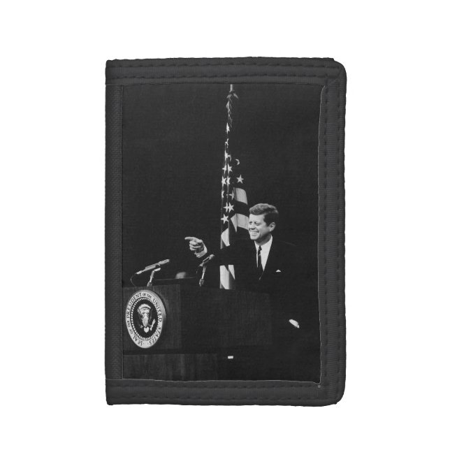 American President John Kennedy at News Conference Trifold Wallet (Front Vertical)