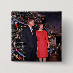 American President John Kennedy Christmas Card Button
