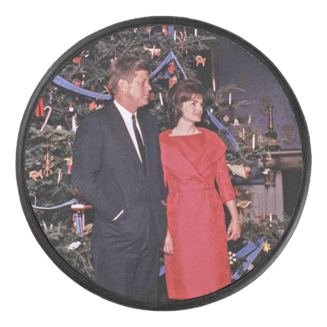 American President John Kennedy Christmas Card Hockey Puck (Front)