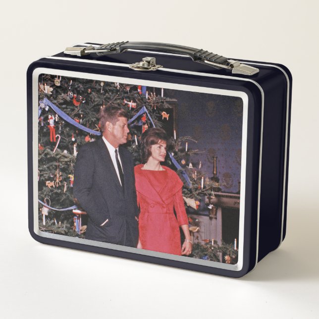 American President John Kennedy Christmas Card Metal Lunch Box (Front)