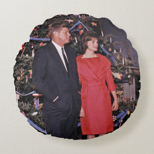 American President John Kennedy Christmas Card Round Pillow (Front)