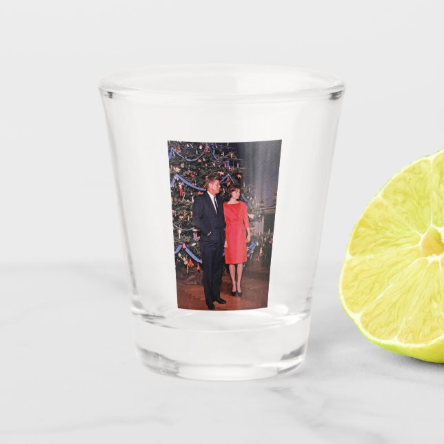 American President John Kennedy Christmas Card Shot Glass (Front)