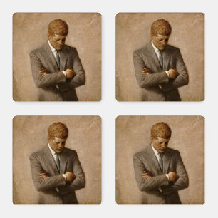 American President John Kennedy Painted Portrait Coaster Set
