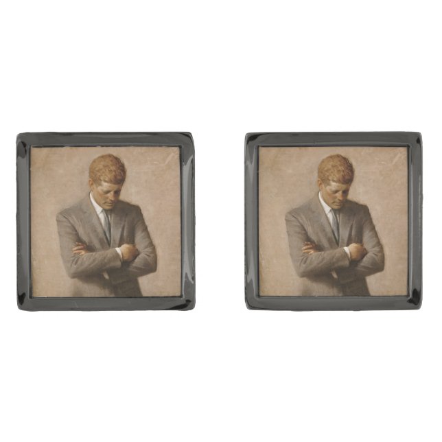 American President John Kennedy Painted Portrait  Cufflinks (Front)
