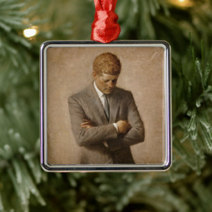 American President John Kennedy Painted Portrait  Metal Ornament