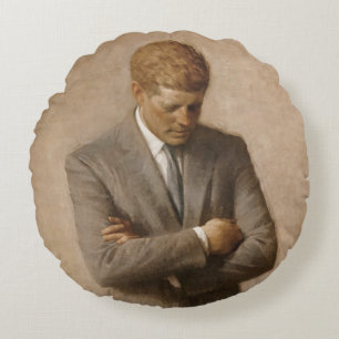 American President John Kennedy Painted Portrait Round Pillow