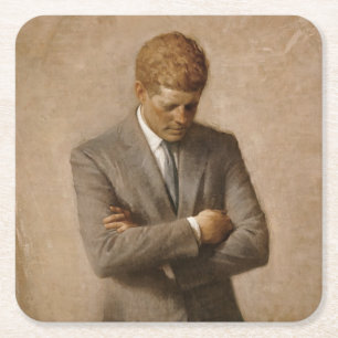 American President John Kennedy Painted Portrait  Square Paper Coaster