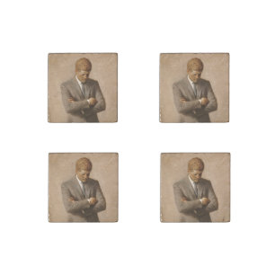 American President John Kennedy Painted Portrait  Stone Magnet