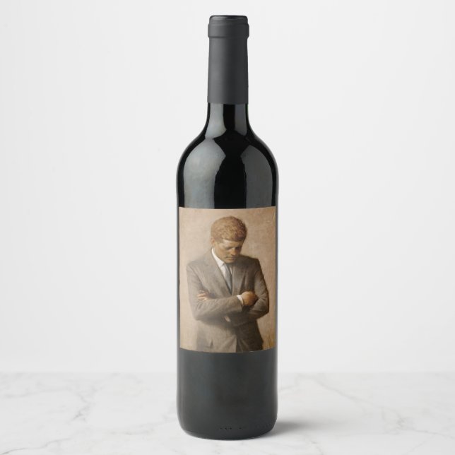 American President John Kennedy Painted Portrait  Wine Label (Front)