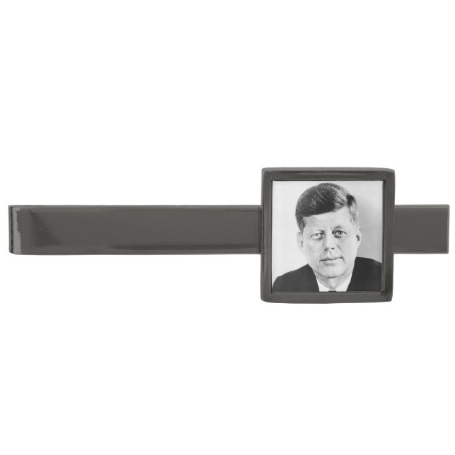 American President John Kennedy Presidential Photo Gunmetal Finish Tie Bar (Front)
