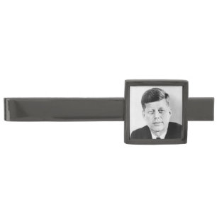 American President John Kennedy Presidential Photo Gunmetal Finish Tie Bar