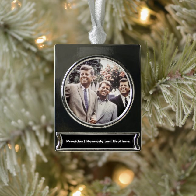 American President John Kennedy & Robert & Ted Silver Plated Banner Ornament (Tree)