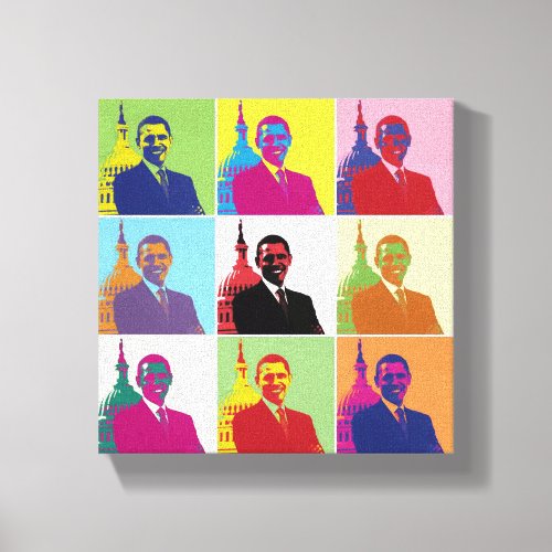 American President Obama Funky Modern Pop Art 8x8 Canvas Print