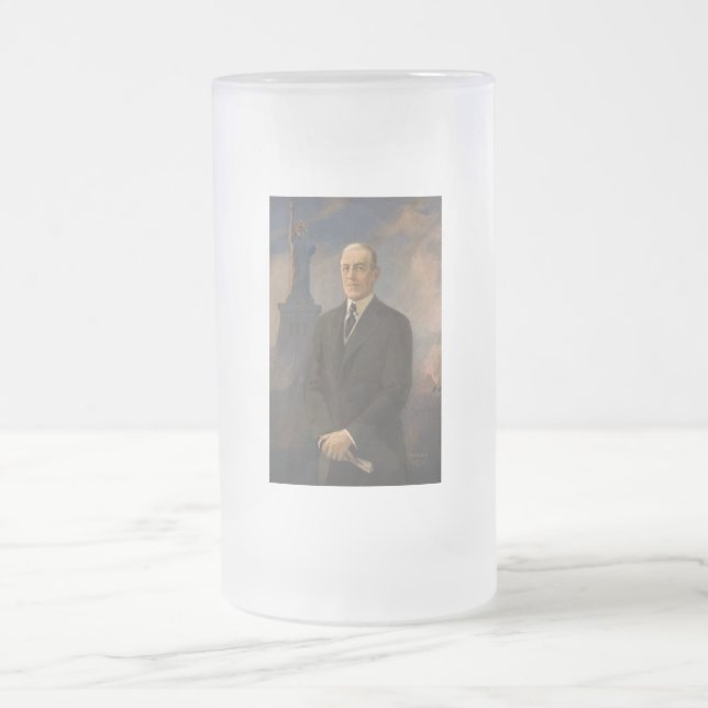 American President Woodrow Wilson & Liberty Frosted Glass Beer Mug (Center)