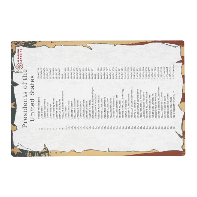 American Presidents Placemat (Front)