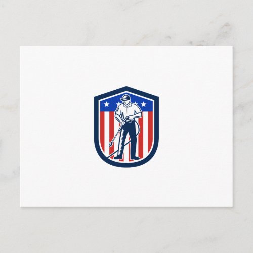 American Pressure Washing USA Flag Shield Retro Postcard