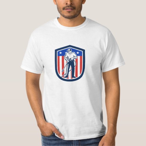 American Pressure Washing USA Flag Shield Retro T_Shirt