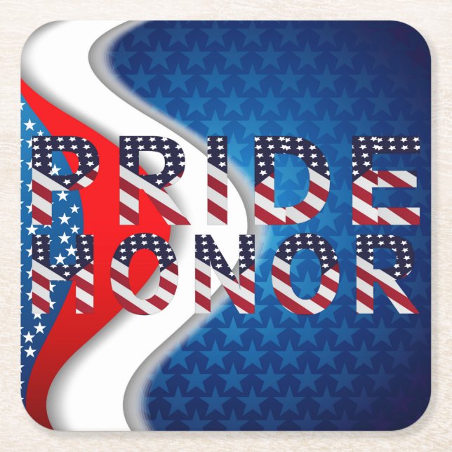 American Pride and Honor Square Paper Coaster (Front)