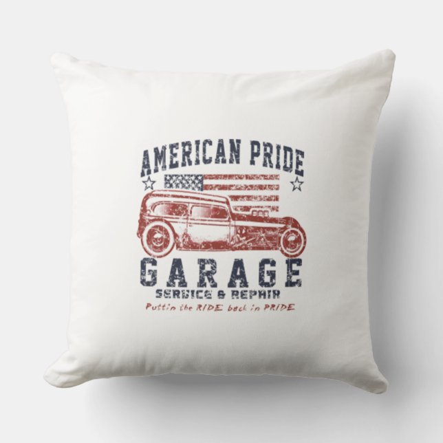 American Pride Garage Throw Pillow (Front)