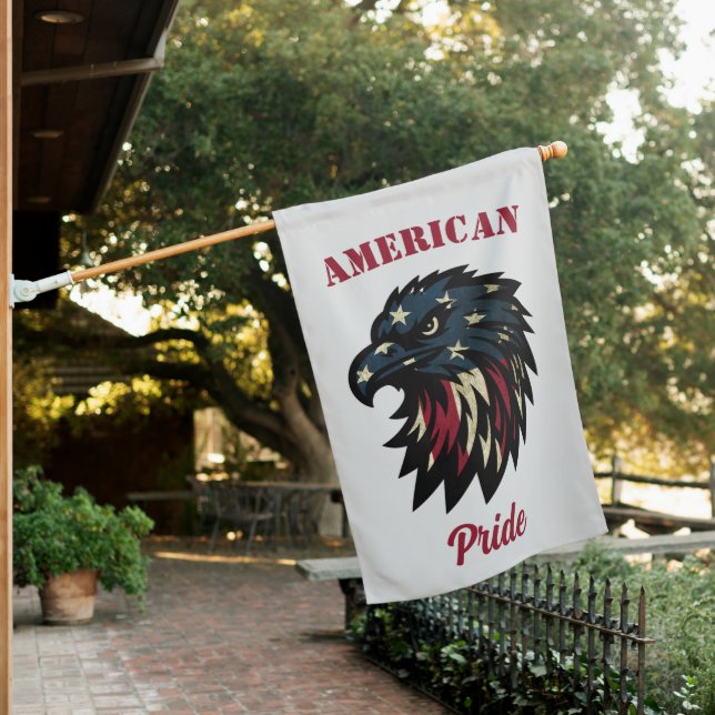 American Pride, Patriotic Red White Blue Eagle House Flag (In SItu)