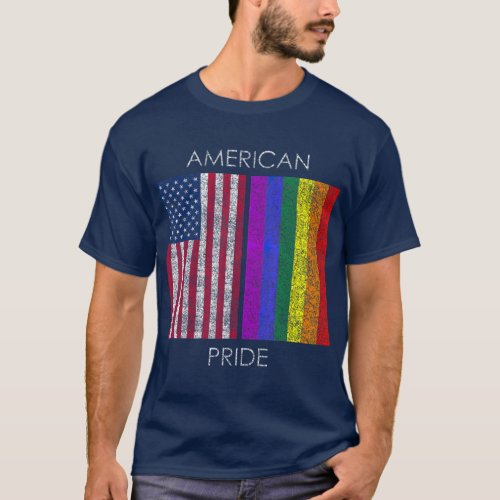 American Pride t Faded American rainbow flag T_Shirt