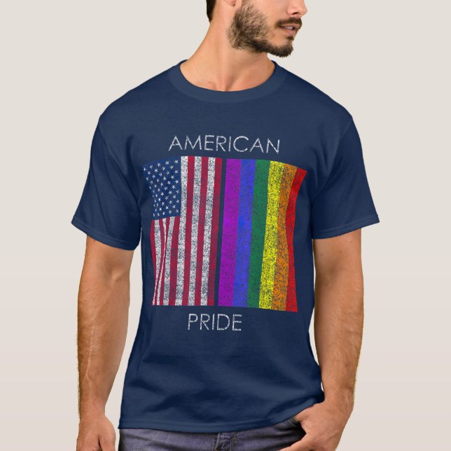 American Pride t Faded American rainbow flag T-Shirt (Front)