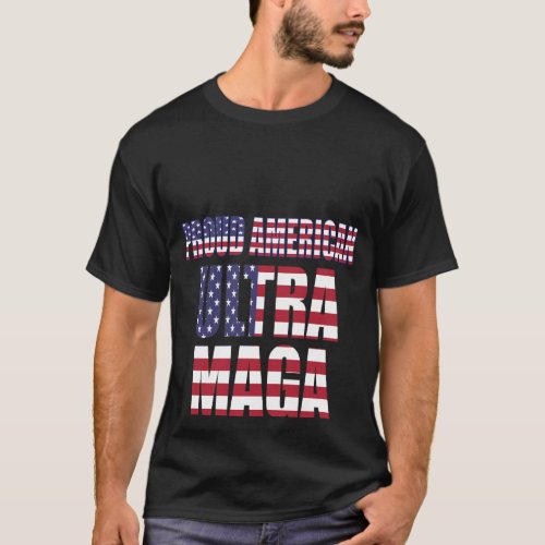 AMERICAN PRIDE ULTRA MAGA USA flag script  T_Shirt