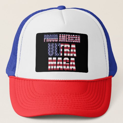 AMERICAN PRIDE ULTRA MAGA USA flag script  Trucker Hat