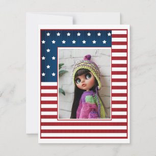 American print navy red white striped lined stars note card