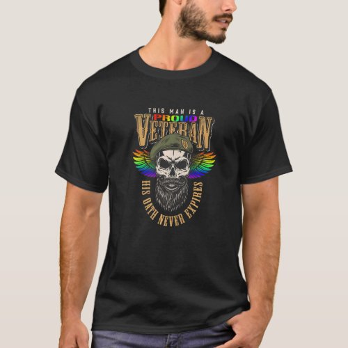 American Proud Gay Veteran Pride Rainbow Flag Colo T_Shirt