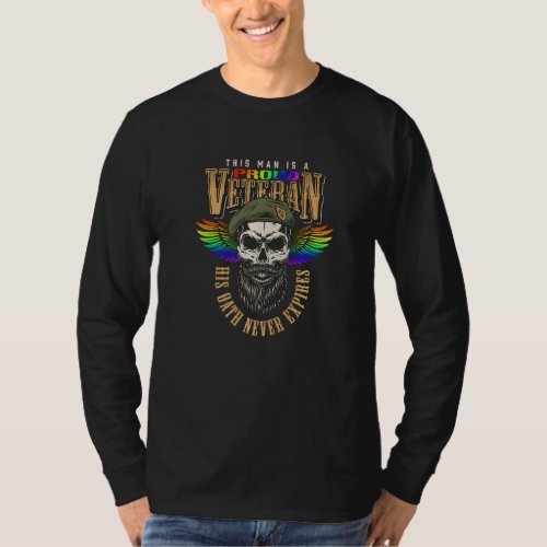 American Proud Gay Veteran Pride Rainbow Flag Colo T_Shirt