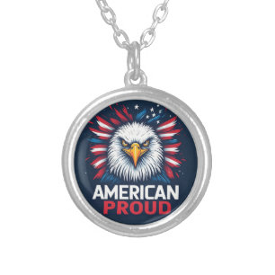 American Proud USA Flag Patriotic Gift Silver Plated Necklace