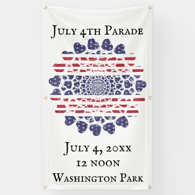 American Psychedelic Patriotic Hearts Tie Dye Banner (Vertical)