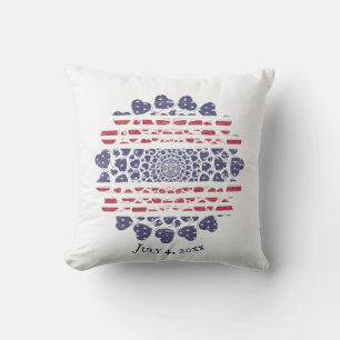American Psychedelic Patriotic Hearts Tie Dye Outdoor Pillow