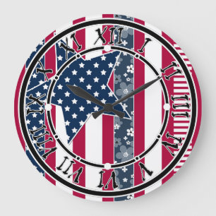 American ptriot traditional flag colors red navy w large clock