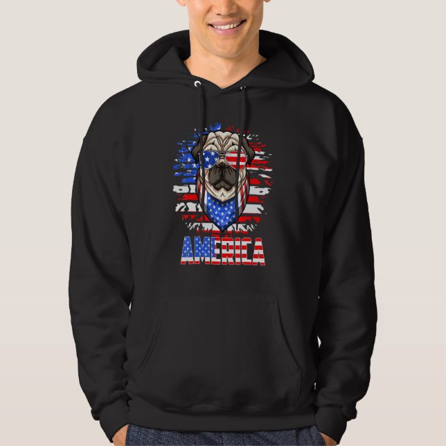 American Pug Patriotic 4th Of July Usa Flag Cool S Hoodie (Front)