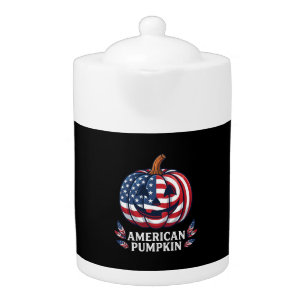 American Pumpkin Halloween Usa Flag Stars Stripes Teapot