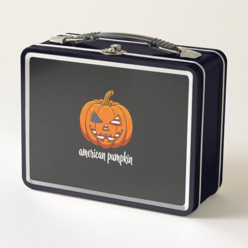 American Pumpkin Patriotic Halloween Jack O Lanter Metal Lunch Box
