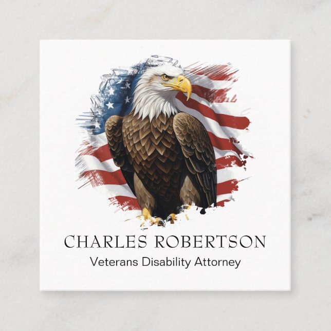 *~* American QR Flag Bald Eagle AP16 Square Business Card (Front)