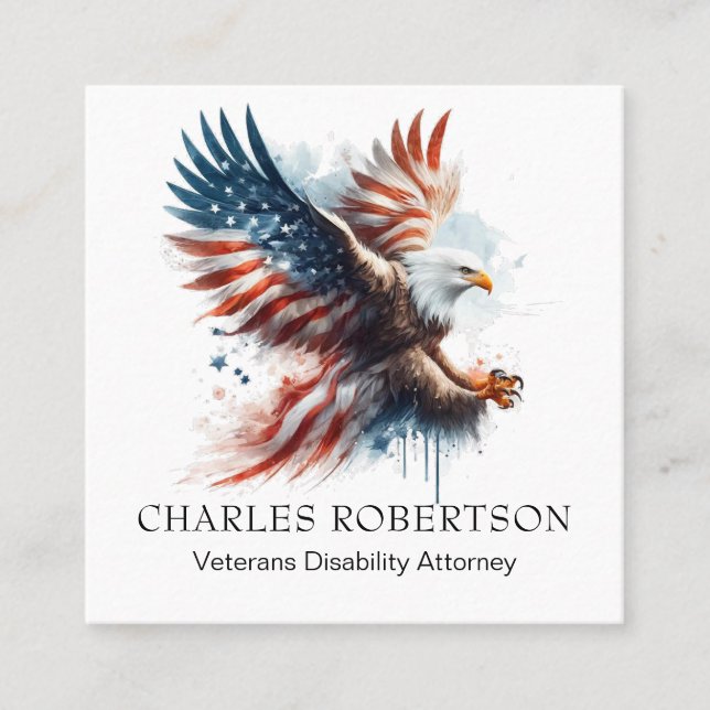 *~* American .  QR Flag Bald Eagle AP16 Square Business Card (Front)