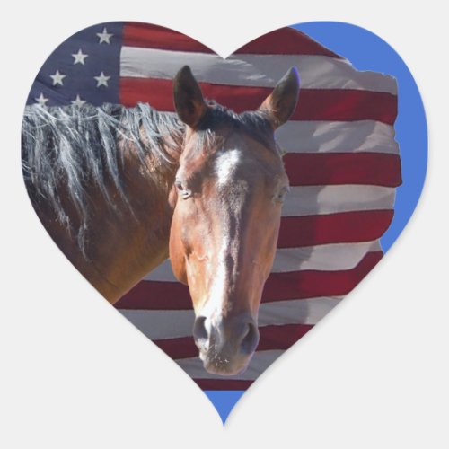 American Quarter Horse and Flag _ Patriotic Heart Sticker