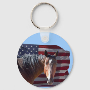 American Quarter Horse and Flag - Patriotic Keychain