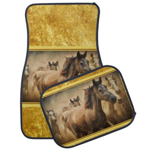 American Quarter Horse with a gold foil design Car Mat