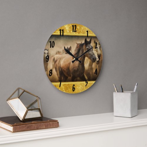 American Quarter Horse with a gold foil design Large Clock