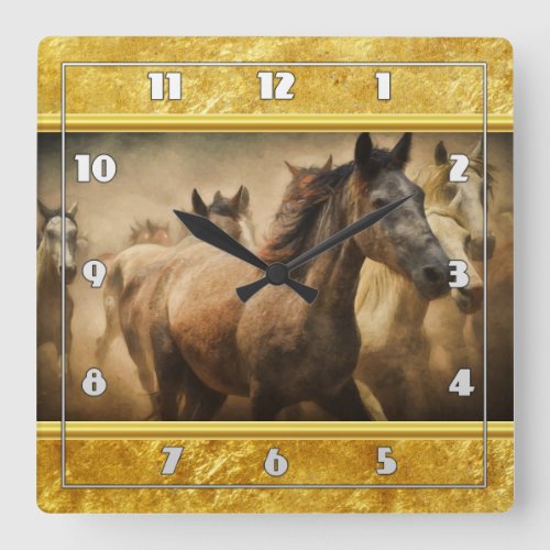 American Quarter Horse with a gold foil design  Square Wall Clock