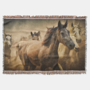 American Quarter Horses running together Throw Blanket