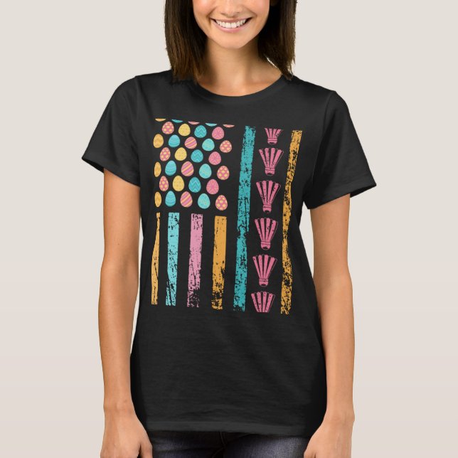 American Racquet Sports Flag Easter Egg Decor Badm T-Shirt (Front)