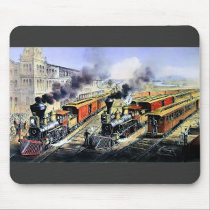 American railroad steam engine trains mouse pad