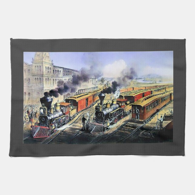 American railroad steam engine trains towel (Horizontal)