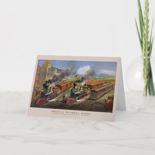 American railroad trains 1874 greeting card